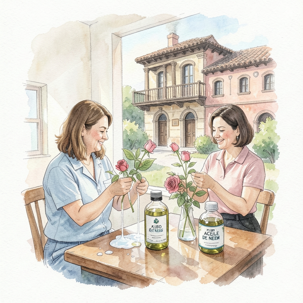 Rocía tus rosas con aceite de neem para matar pulgones