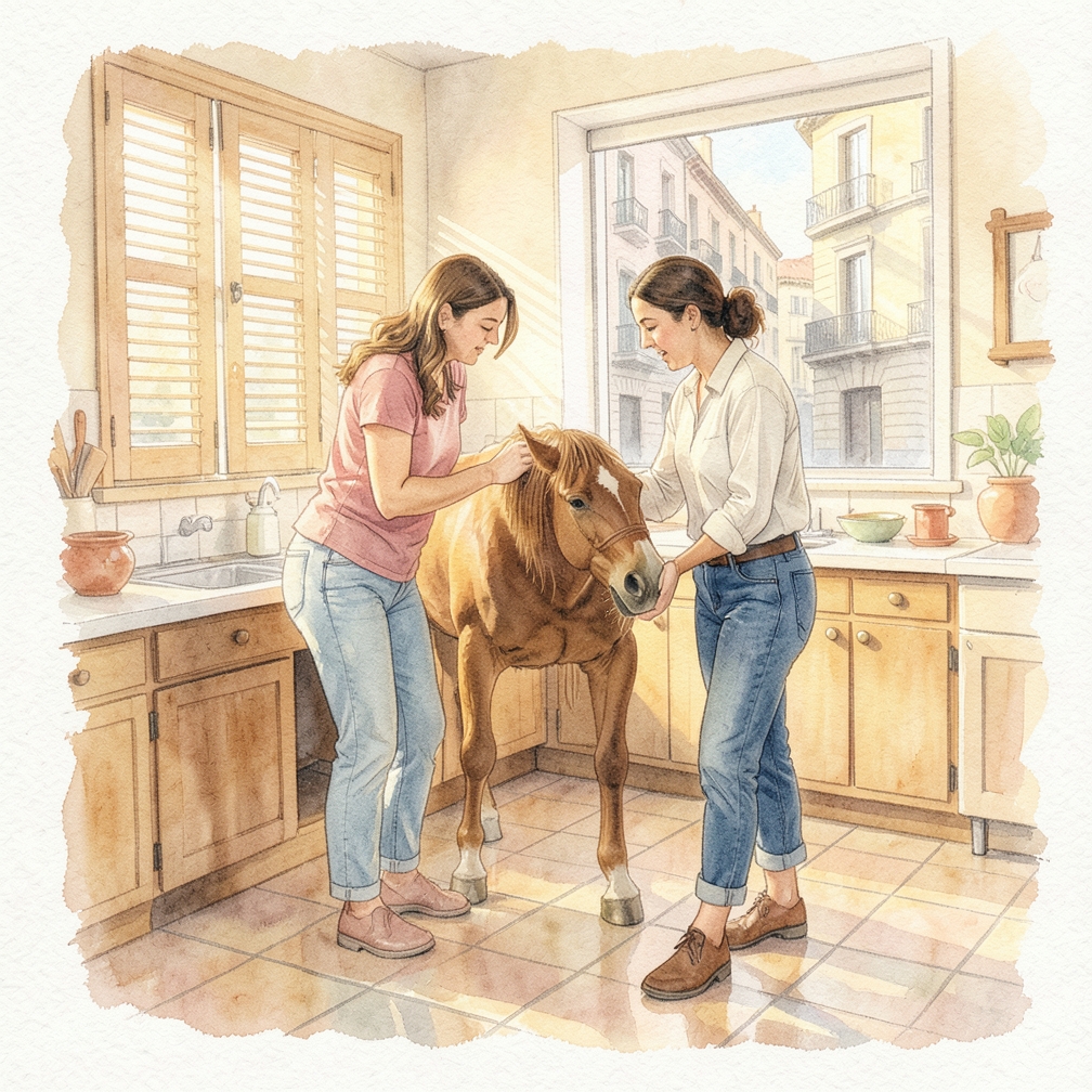 Evite que el caballo coma o beba.