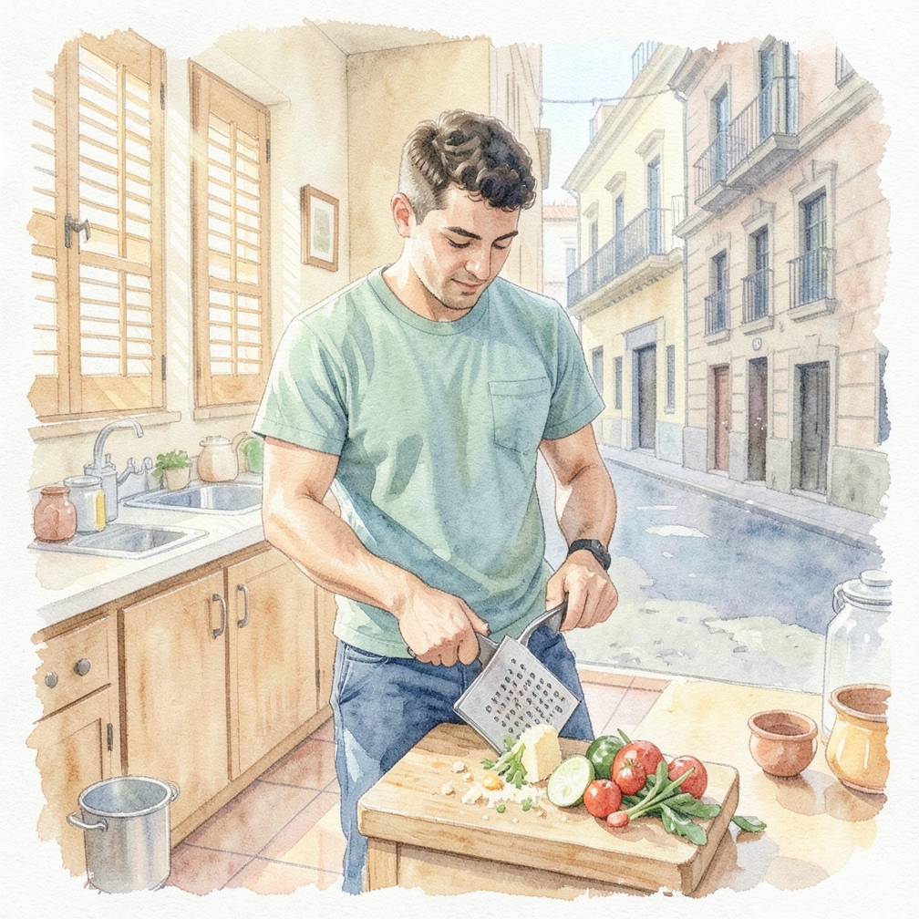 Rallar el rábano daikon, la zanahoria y el pepino