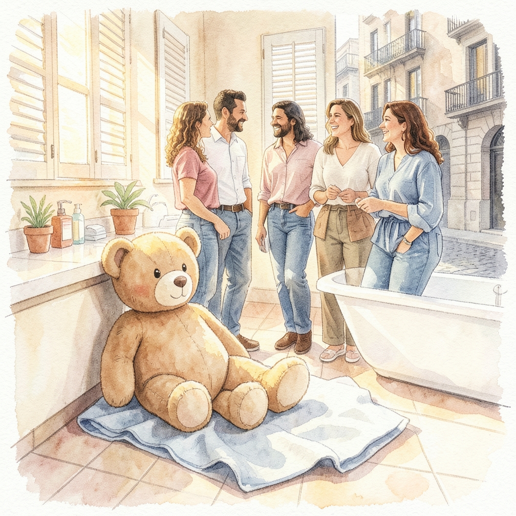 Marcar un pedazo de tela doblada a lo largo de los lados del oso de peluche